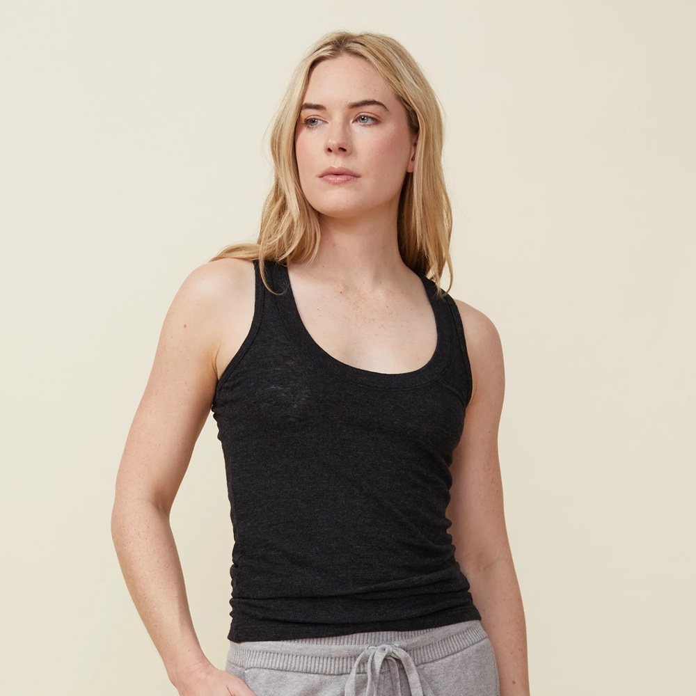 Monrow Textured Tri‑Blend Narrow Tank – Black - Size S
